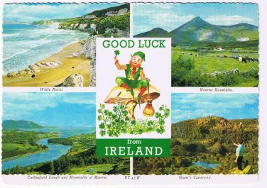 Ireland Postcard Arnhem Good Luck Multi View White Rocks Mourne Mountains Giant