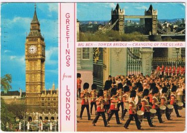 Postcard Greetings From London Big Ben London Bridge Changing Of Guard