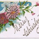 Holiday Postcard Christmas Flowers & Merry Christmas In Glitter