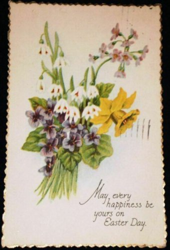 VINTAGE Floral Bouquet Easter Scalloped Edge Postcard