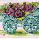 Christmas Souvenir Postcard Greeting Flowers Cart Great Britain