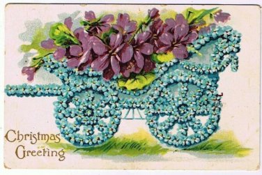 Christmas Souvenir Postcard Greeting Flowers Cart Great Britain