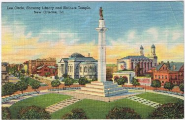Postcard Lee Circle Library & Shriners Temple New Orleans Louisiana