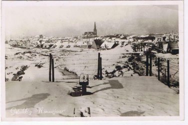 Holland Netherlands Postcard RPPC Happy New Year Snow Scene Church Town