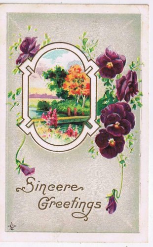 Easter Postcard Embossed Pansies River Scene Bridge 1913