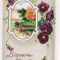 Easter Postcard Embossed Pansies River Scene Bridge 1913
