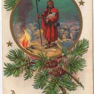 Postcard Embossed Christmas Shepherd Sheep Fire Pine 1917