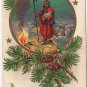 Postcard Embossed Christmas Shepherd Sheep Fire Pine 1917