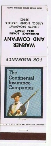 Fargo North Dakota Matchbook Cover Warner & Company Continental Insurance