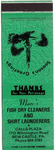 Pennsylvania Matchbook New Castle Marcs Fish Drycleaners & Launderers Green
