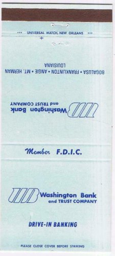 Matchbook Cover Washington Bank & Trust Louisiana Car Loan