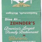 Matchbook Cover Zehnders Family Restaurant Historic Frankenmuth Michigan