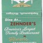 Matchbook Cover Zehnders Family Restaurant Historic Frankenmuth Michigan