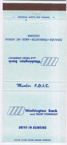 Matchbook Cover Washington Bank & Trust Louisiana Checking