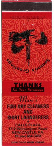 Pennsylvania Matchbook New Castle Marcs Fish Drycleaners & Launderers Red