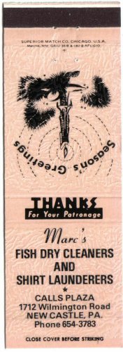 Pennsylvania Matchbook New Castle Marcs Fish Drycleaners & Launderers Peach