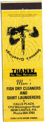 Pennsylvania Matchbook New Castle Marcs Fish Drycleaners & Launderers Yellow