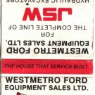 Ontario Matchbook Cover Toronto Rexdale Westmetro Ford Equipment Sales