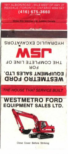 Ontario Matchbook Cover Toronto Rexdale Westmetro Ford Equipment Sales