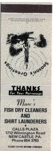 Pennsylvania Matchbook New Castle Marcs Fish Drycleaners & Launderers Grey