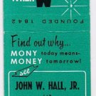 Matchbook Cover John W Hall Jr Roswell New Mexico Mutual Of New York