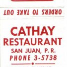 Peurto Rico Matchbook Cover San Juan Cathay Restaurant  Lion Match