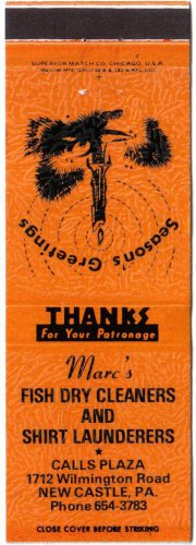 Pennsylvania Matchbook New Castle Marcs Fish Drycleaners & Launderers Orange