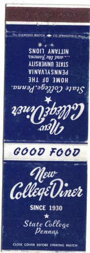 Pennsylvania Matchbook Cover State College New College Diner Nittany Lions