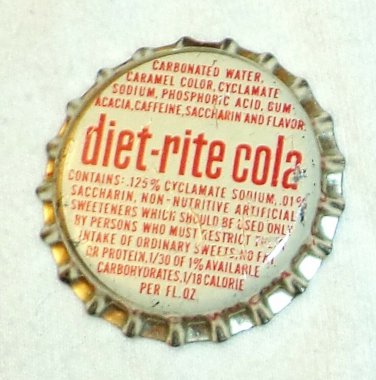 Diet Rite Cola Pop Bottle Cap Soda Cork Crown Unused 1960s Columbus Georgia