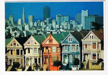 California Postcard San Francisco Skyline Victorian Homes
