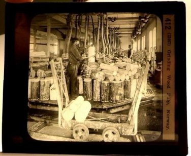 Magic Lantern Glass Slide Grinding Wood Pulp Norway Keystone 1870s