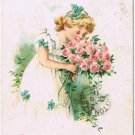 Greetings Postcard Embossed Birthday Girl With Roses Germany