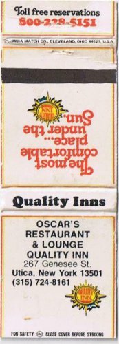 Utica NY Quality Inn Oscar's Restaurant Matchbook