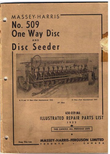 Massey Harris No 509 One Way Disc & Disc Seeder Illustrated Repair Parts List 55