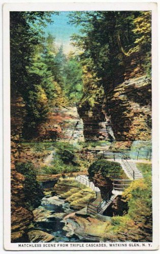 Watkins Glen New York Postcard Matchless Triple Cascades Curteich R-91746 1922