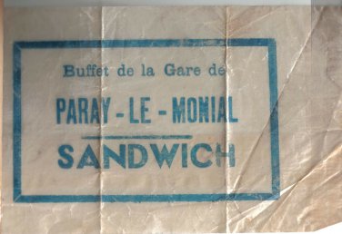 France Restaurant Wax Paper Sandwich Bag Buffet de la Gare Paray Le Monial
