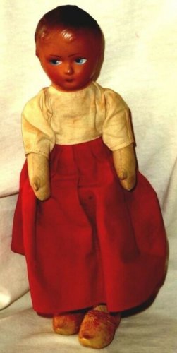 Antique Old Doll Straw Filled Body Molded Stapled Plastic Head Moveable Limbs