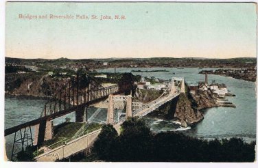 New Brunswick Postcard St John Bridges & Reversable Falls Valentine 1909