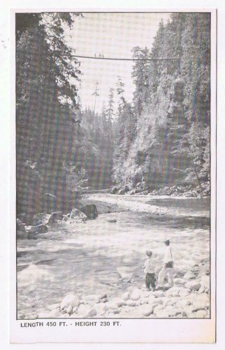 British Columbia BC Postcard Capilano Suspension Bridge Trading Post Ad