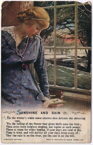 Postcard Bamforth Song Series Sunshine & Rain Lady Soldier Window