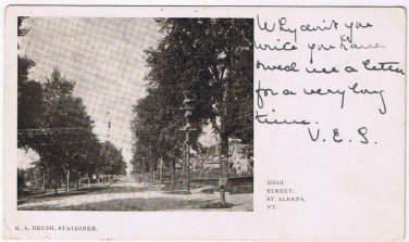 Vermont Postcard St Albans High Street ~1900 R A Brush Stationer