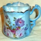 Nippon Hand Painted Moustache Mug With Tea Strainer Blue Embossed Design Flowers
