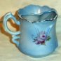 Nippon Hand Painted Moustache Mug With Tea Strainer Blue Embossed Design Flowers