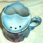 Nippon Hand Painted Moustache Mug With Tea Strainer Blue Embossed Design Flowers
