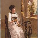 Postcard Barnerin Lady Spinning Wool