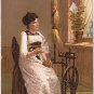 Postcard Barnerin Lady Spinning Wool
