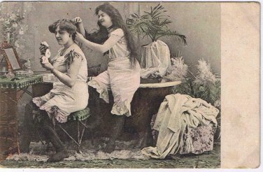 Postcard Two Women Dressing Make Up