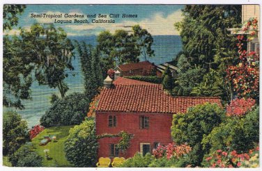 California Postcard Laguna Beach Semi Tropical Gardens & Sea Cliff Homes
