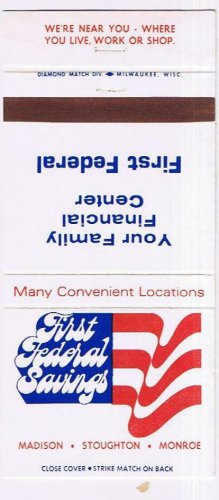 Matchbook Cover First Federal Savings Madison Stroughton Monroe