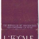 Matchbook Cover L'Escale Restaurant Francais New Orleans Lousiiana